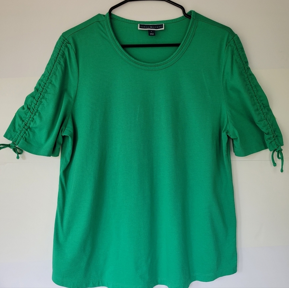 Karen Scott Green Ruched Tie Front T-Shirt